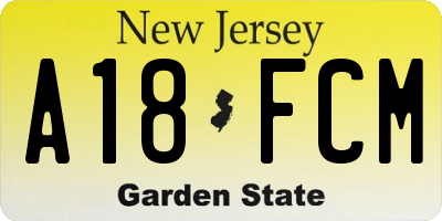 NJ license plate A18FCM