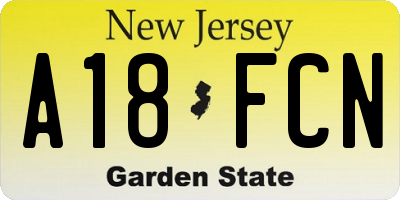 NJ license plate A18FCN