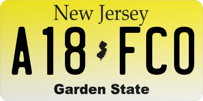 NJ license plate A18FCO