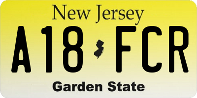 NJ license plate A18FCR
