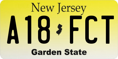 NJ license plate A18FCT