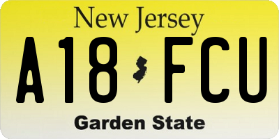 NJ license plate A18FCU