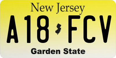 NJ license plate A18FCV