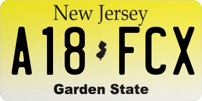 NJ license plate A18FCX