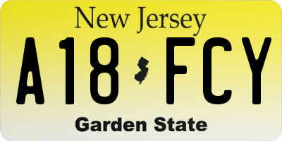 NJ license plate A18FCY