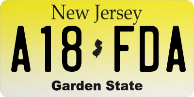 NJ license plate A18FDA