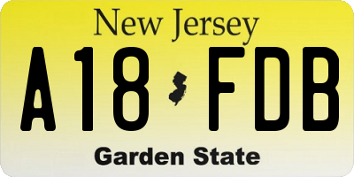 NJ license plate A18FDB