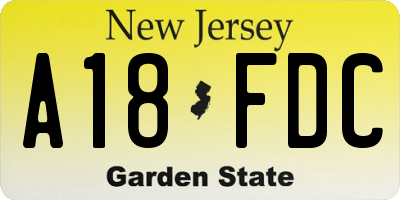 NJ license plate A18FDC