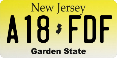 NJ license plate A18FDF
