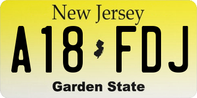 NJ license plate A18FDJ