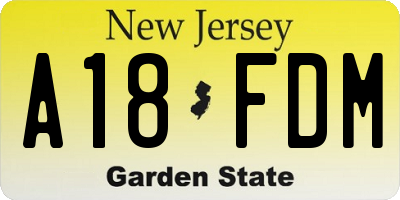 NJ license plate A18FDM