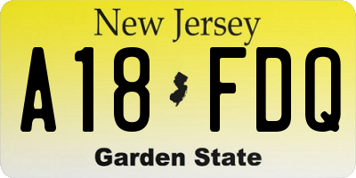 NJ license plate A18FDQ