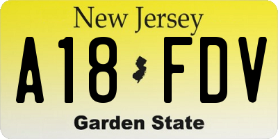 NJ license plate A18FDV