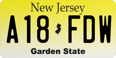 NJ license plate A18FDW