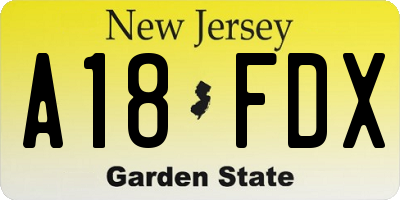 NJ license plate A18FDX