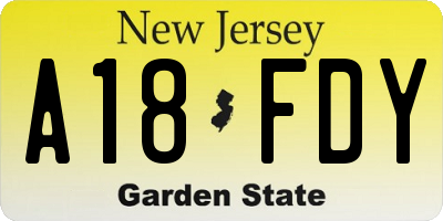 NJ license plate A18FDY