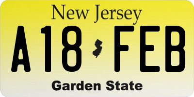 NJ license plate A18FEB