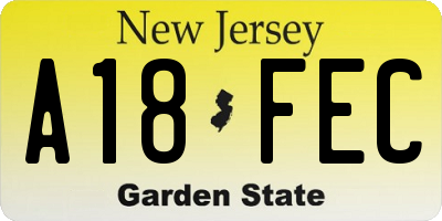 NJ license plate A18FEC