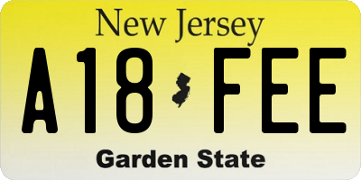 NJ license plate A18FEE