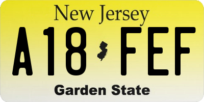 NJ license plate A18FEF