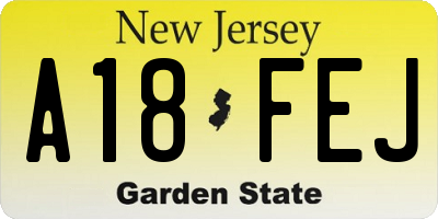 NJ license plate A18FEJ