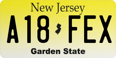 NJ license plate A18FEX