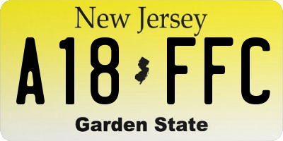 NJ license plate A18FFC