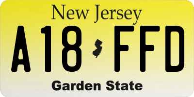 NJ license plate A18FFD