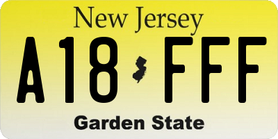 NJ license plate A18FFF