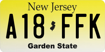 NJ license plate A18FFK