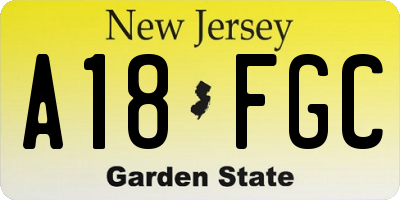 NJ license plate A18FGC