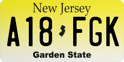 NJ license plate A18FGK