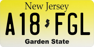 NJ license plate A18FGL