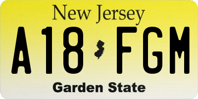 NJ license plate A18FGM