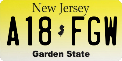 NJ license plate A18FGW