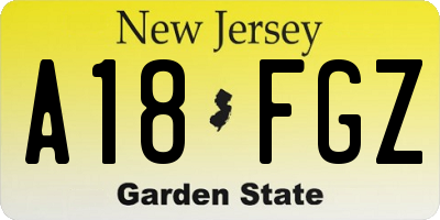 NJ license plate A18FGZ