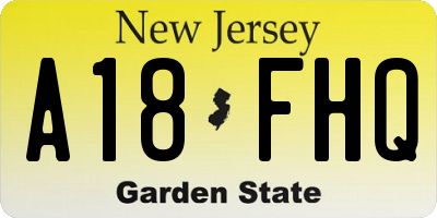 NJ license plate A18FHQ