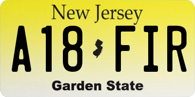 NJ license plate A18FIR