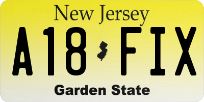 NJ license plate A18FIX