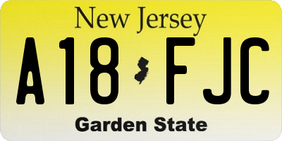 NJ license plate A18FJC