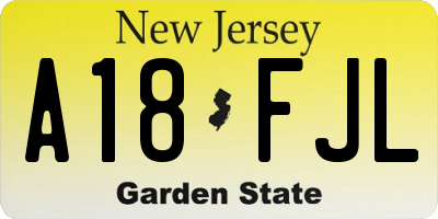 NJ license plate A18FJL
