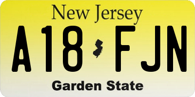 NJ license plate A18FJN
