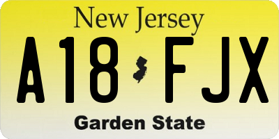 NJ license plate A18FJX