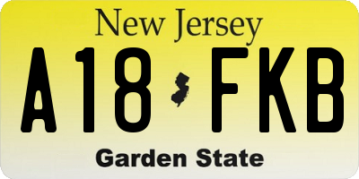 NJ license plate A18FKB