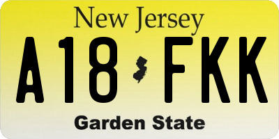 NJ license plate A18FKK