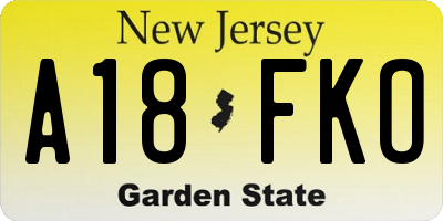 NJ license plate A18FKO