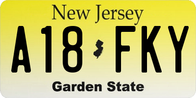 NJ license plate A18FKY