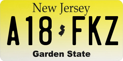 NJ license plate A18FKZ