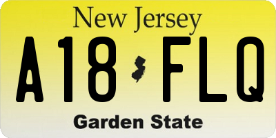 NJ license plate A18FLQ