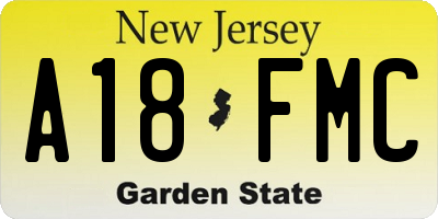 NJ license plate A18FMC